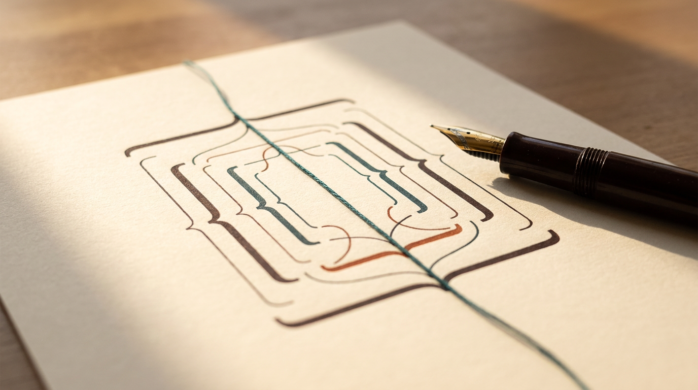 Editorial illustration for the article “From Idea to Book Outline in 10 Minutes: AI Outlines That Don't Suck”.
